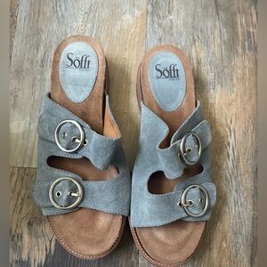 Sofft Womens Brooklyn Chambray Comfort Cork Leather Sandals Size 9 Blue Grey